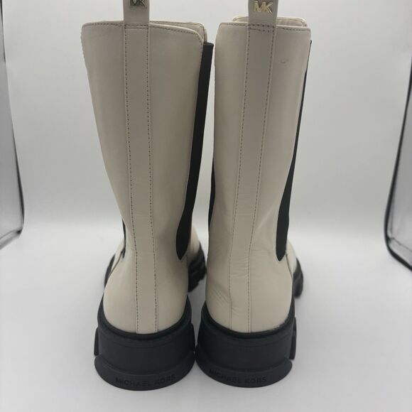 Michael Kors Asher Boot Women 10 Cream Leather No Box black winter white - Picture 4 of 10